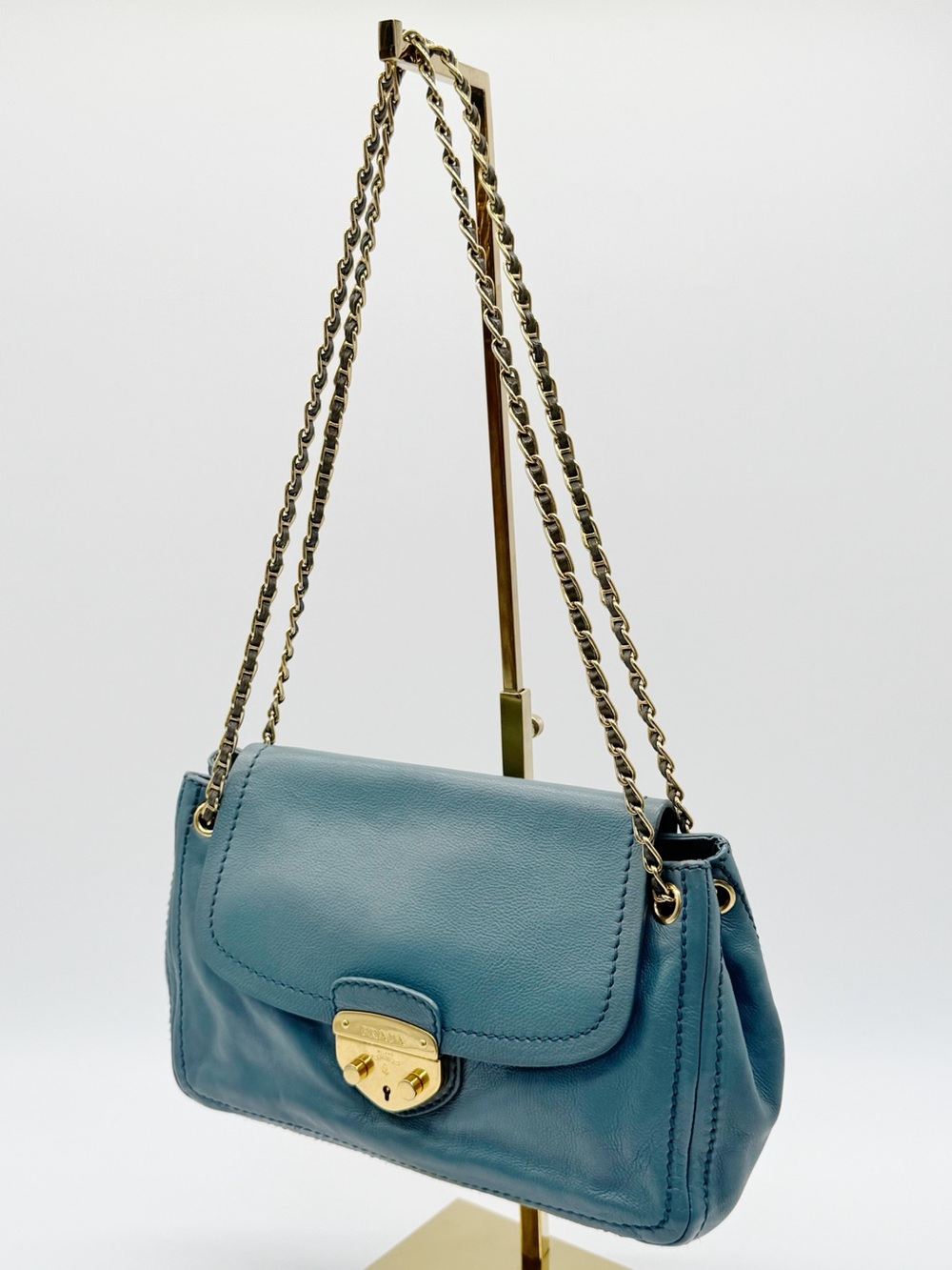 Teal Blue Prada Leather Shoulder Bag